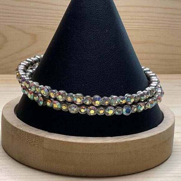 Clear Rhinestone Double Bangle Bracelet Set - Picture 2 of 4